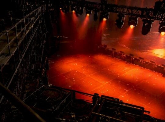 Stage lighting and rigging at gaming event